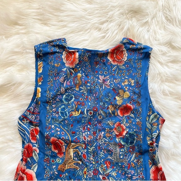 New! Rare ROBERTO CAVALLI Logo Tasseled Ruched Floral Tiger Print Crepe Top - Picture 11 of 16